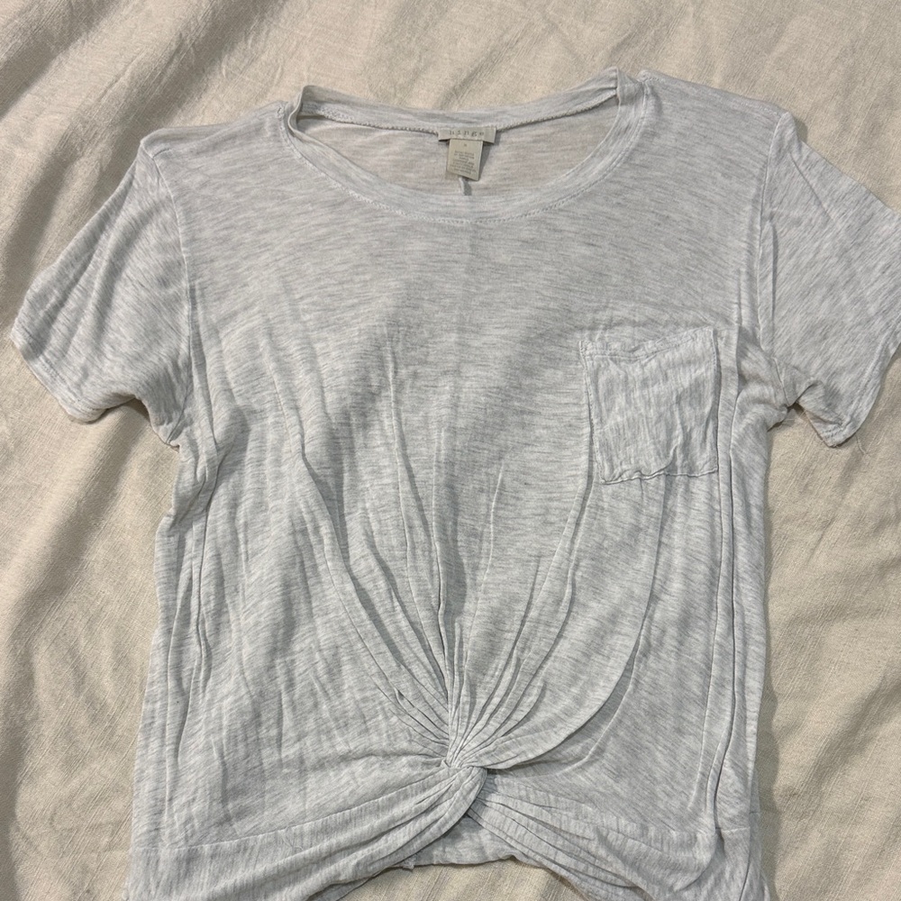 Hinge White Short Sleeve Tie Front T-Shirt